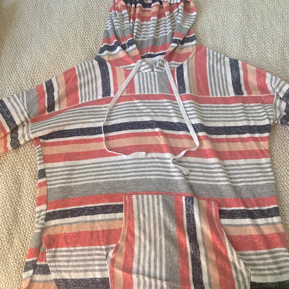Lightweight striped pull over hoodie